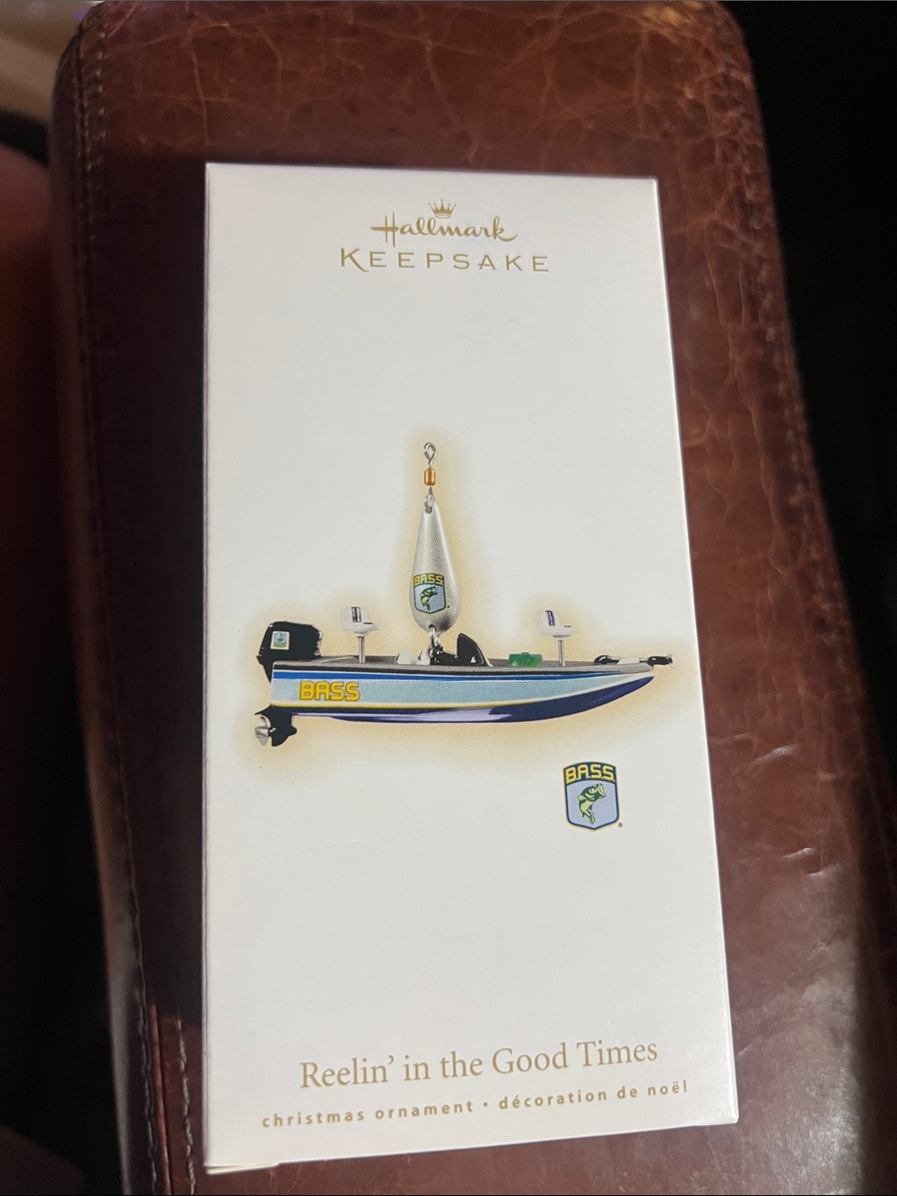 Hallmark 2009 Keepsake Bass Boat Ornament in Blue, White & Yellow NWT